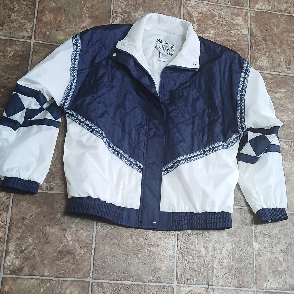Sunterra Vintage Lined Blue and White Windbreaker Jacket size Medium